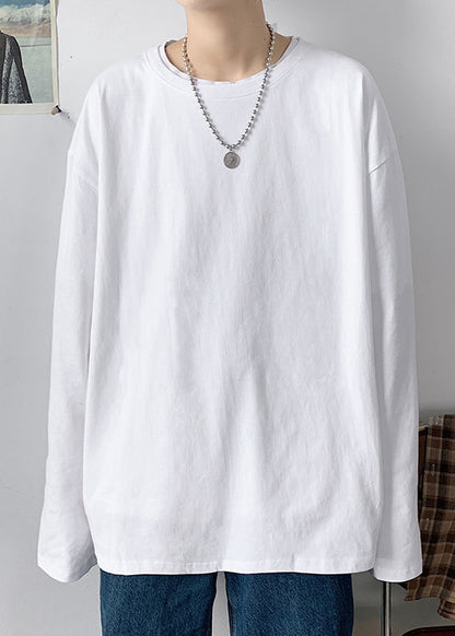 Simple Versatile White O Neck Cotton Mens T Shirts Fall EQ019