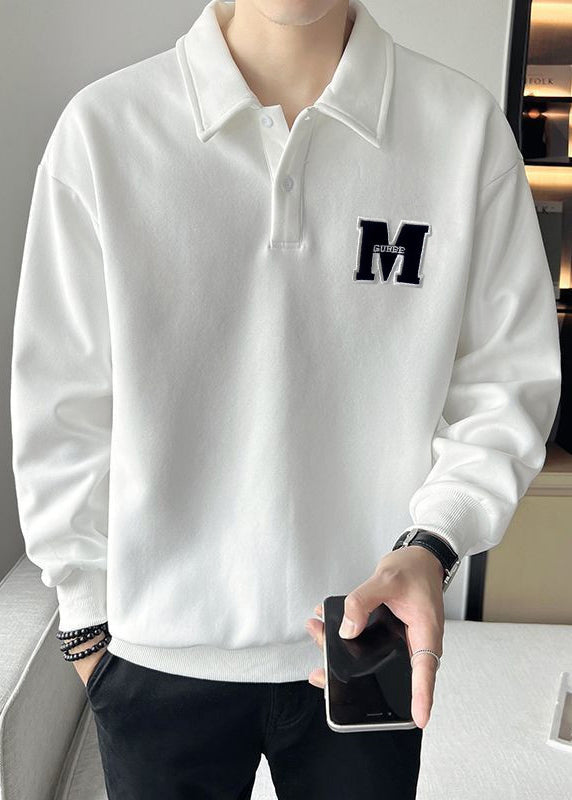 TC022 Männer Sweatshirt Warm Frühling Taste Einfache Weiß Bestickt Fleece