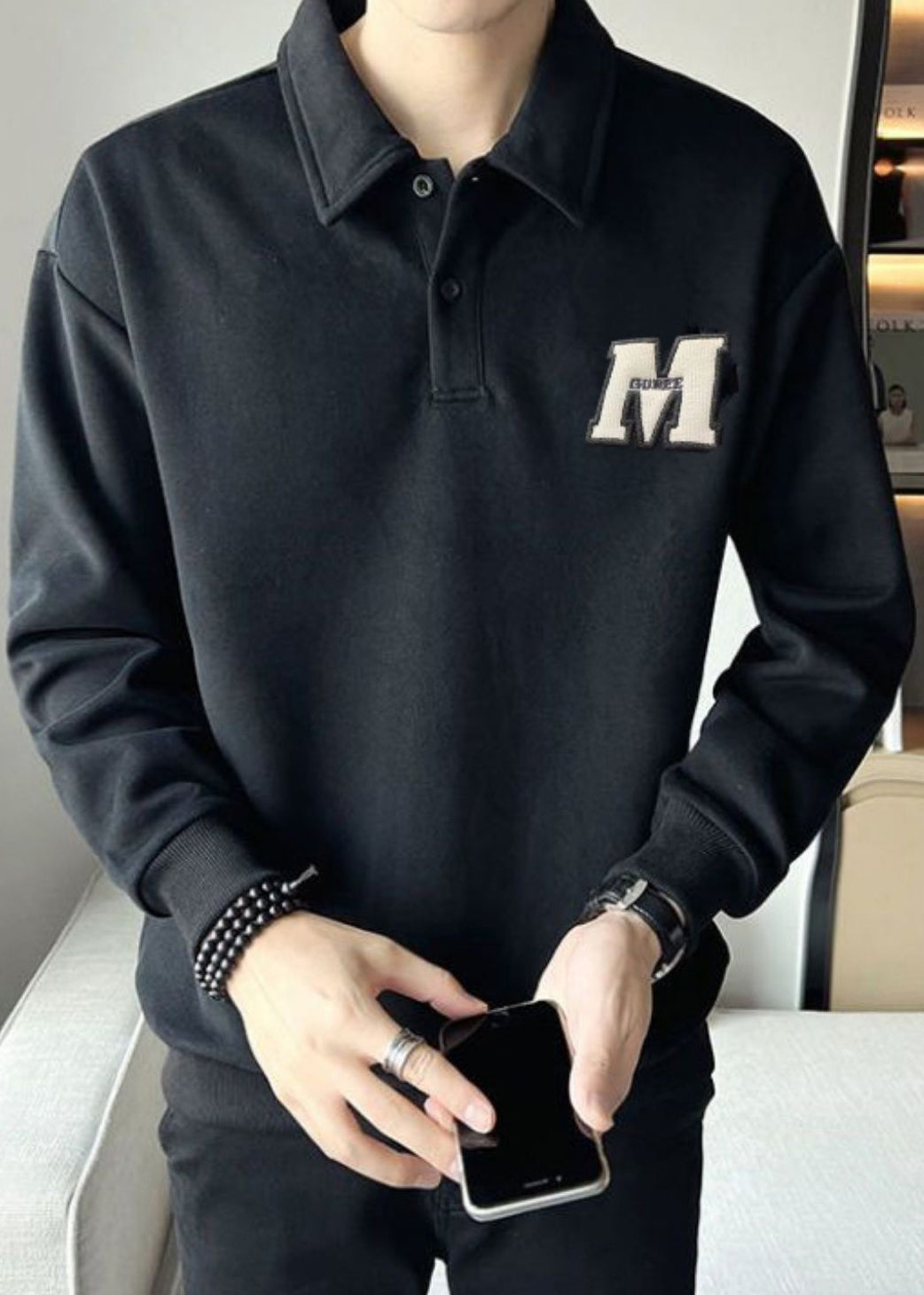TC022 Männer Sweatshirt Warm Frühling Taste Einfache Weiß Bestickt Fleece