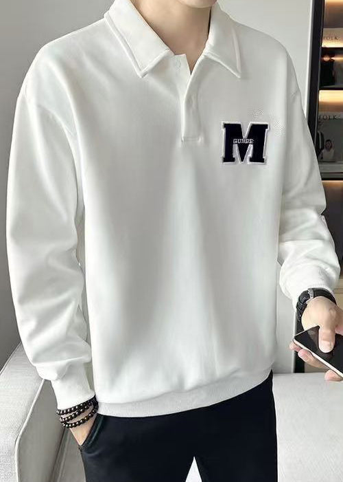 TC022 Männer Sweatshirt Warm Frühling Taste Einfache Weiß Bestickt Fleece