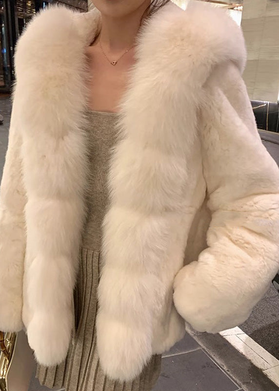 Manteau d'hiver simple en fourrure de vison blanche avec col en fourrure TY019