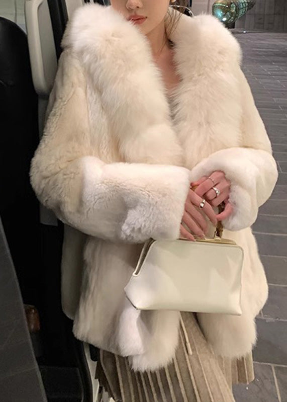 Manteau d'hiver simple en fourrure de vison blanche avec col en fourrure TY019