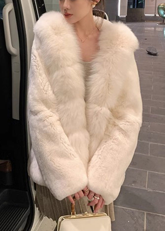 Manteau d'hiver simple en fourrure de vison blanche avec col en fourrure TY019