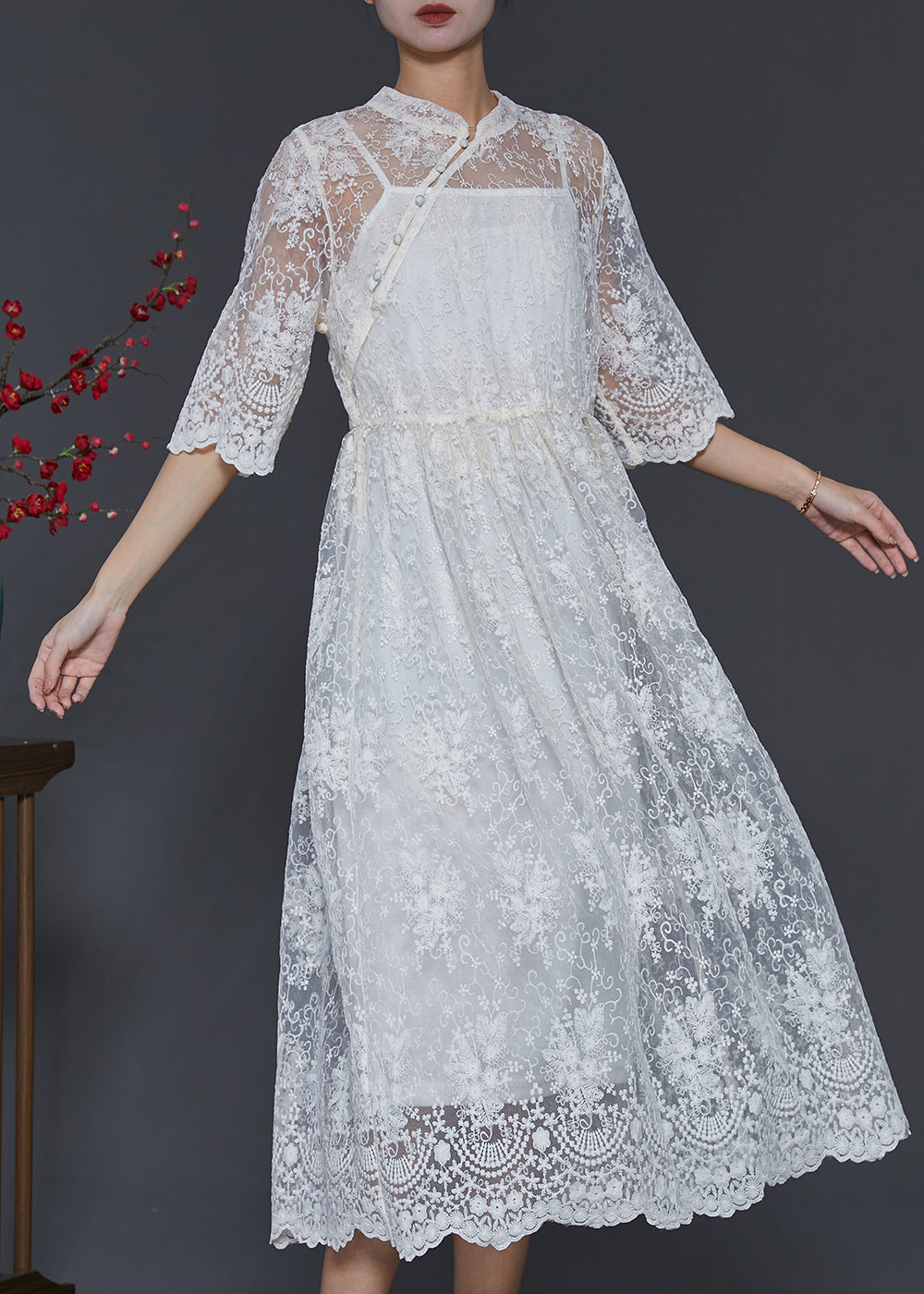 Simple White Hollow Out Lace Two Pieces Set Summer SD1015