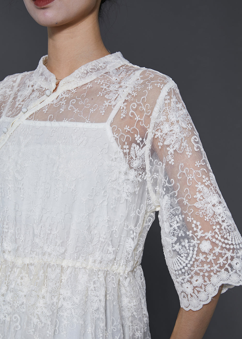 Simple White Hollow Out Lace Two Pieces Set Summer SD1015