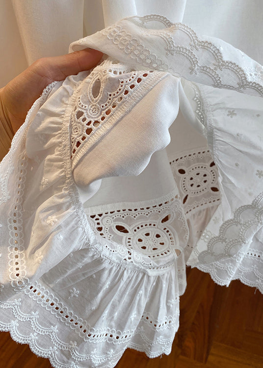 Einfaches weißes O-Ausschnitt-Aushöhlen-Spitzen-Patchwork-Baumwolltop Frühling YF003