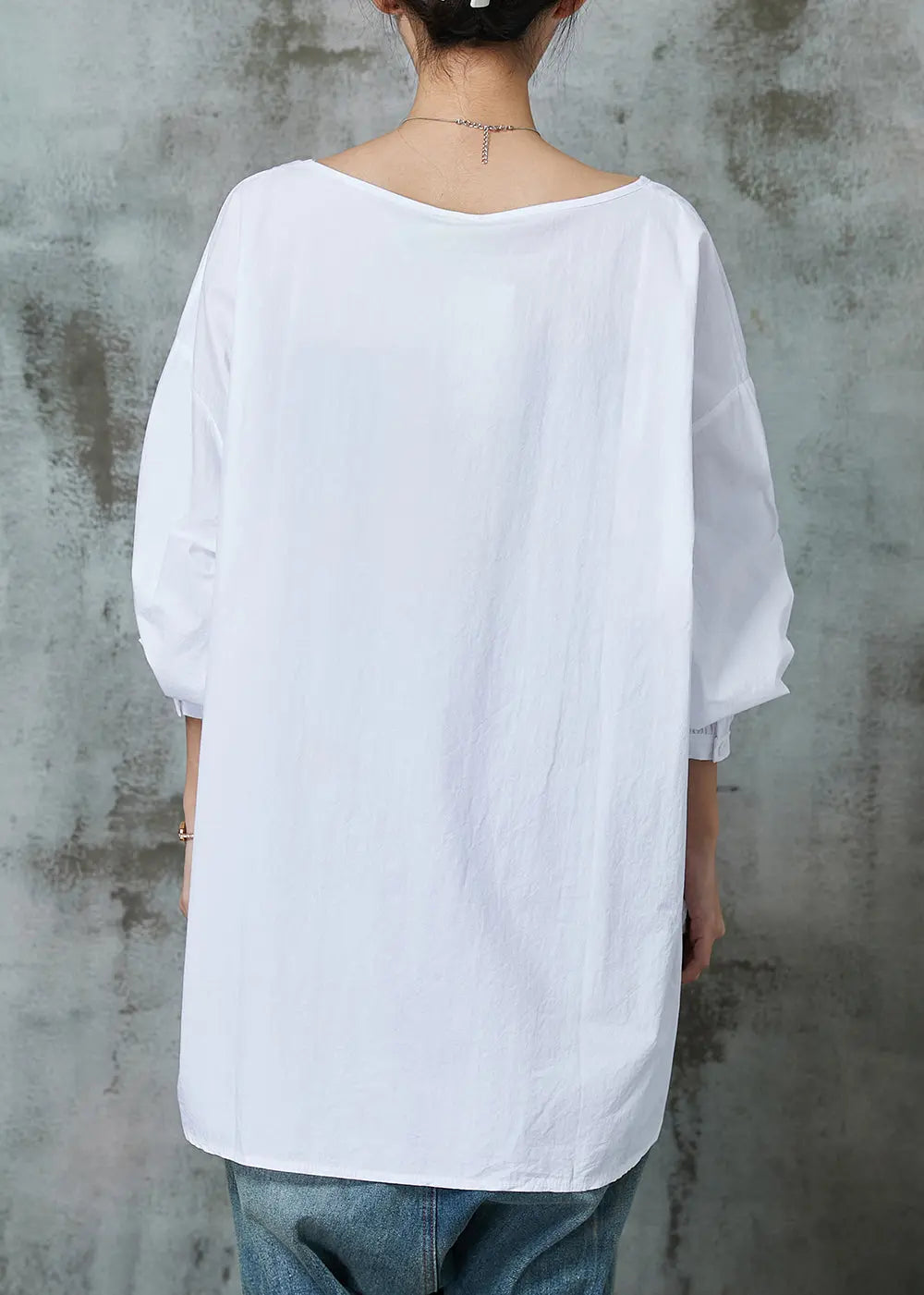 Simple White Oversized Print Cotton Blouses Spring Ada Fashion