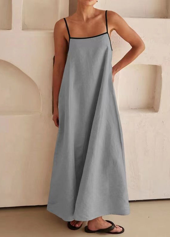 Long Simple Sleeveless White Strap Patchwork Spaghetti Dress