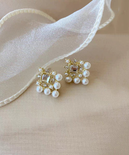 Simple White Pearl Zircon Stud Earrings GH1002