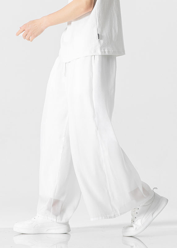 Simple White Pockets Ice Silk Men Pants Casual Clothing Summer YT032