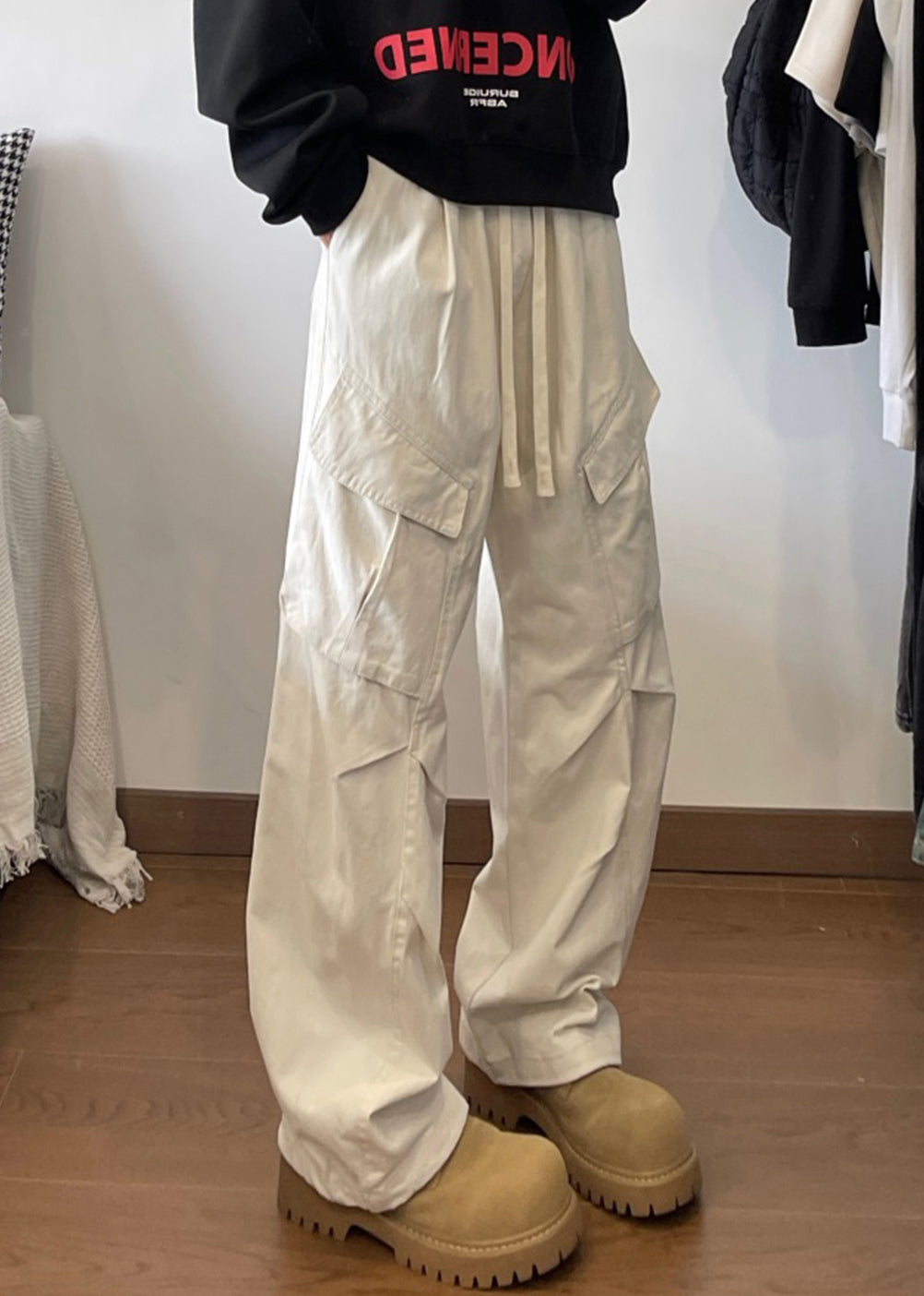 Taille Hosen Männer Elastische Weiße Spitze Taschen Up Baumwolle