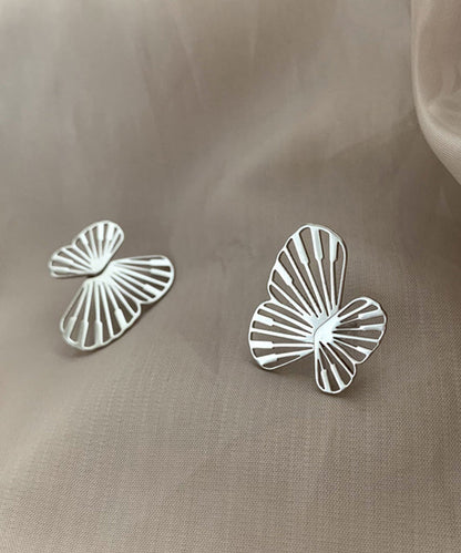 Simple White Sterling Silver Butterfly Hollowed Out Stud Earrings II018