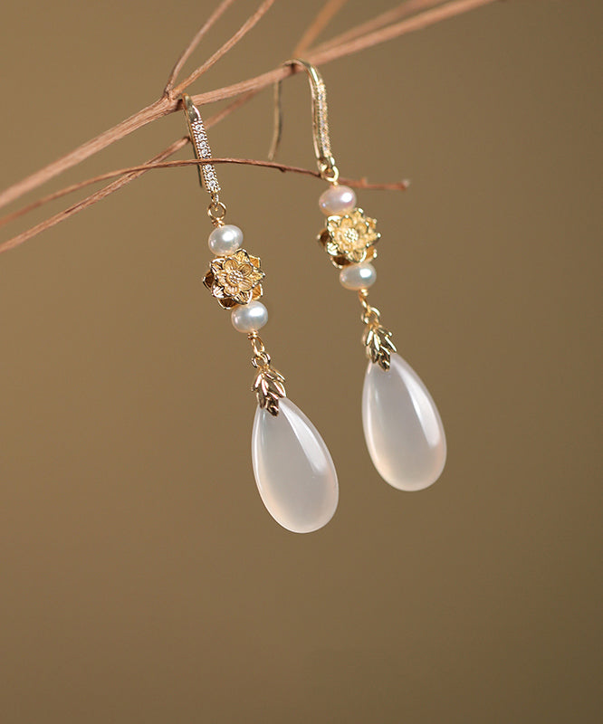 Simple White Sterling Silver Overgild Pearl Drop Earrings QU039