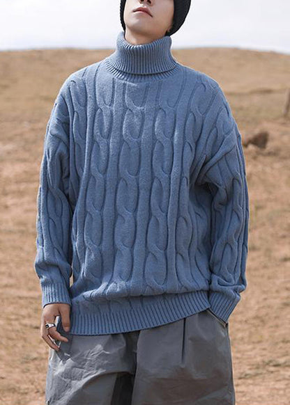 Simple White Turtleneck Solid Knit Sweater Men Winter RJ047