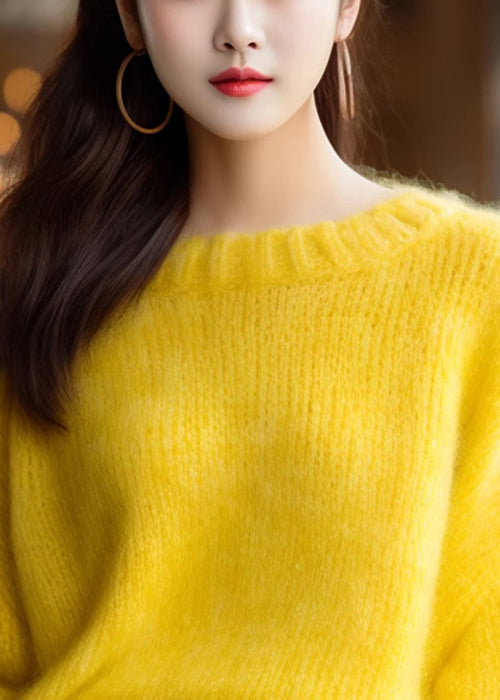 Simple Yellow O Neck Solid Knit Sweater Winter WX027