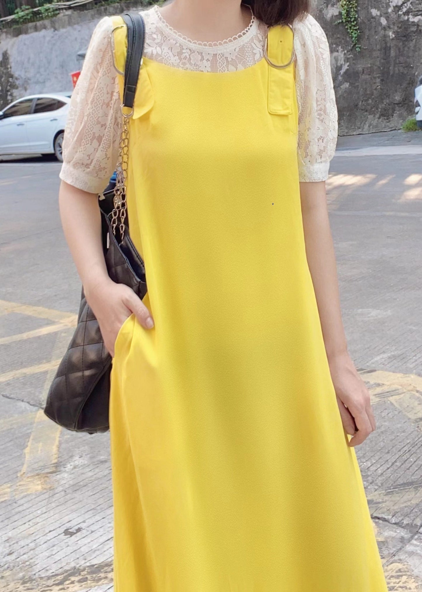 Pants Yellow Pockets Cotton Simple Sleeveless Solid Jumpsuit