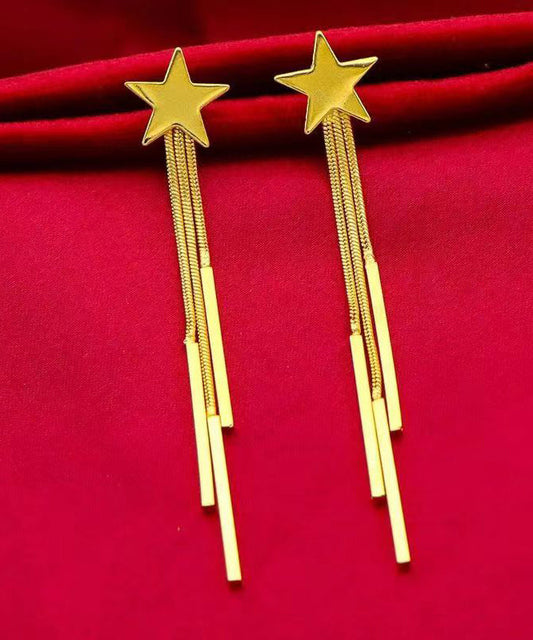 Skinny Gold Sterling Silver Overgild Star Tassel Drop Earrings DF1020