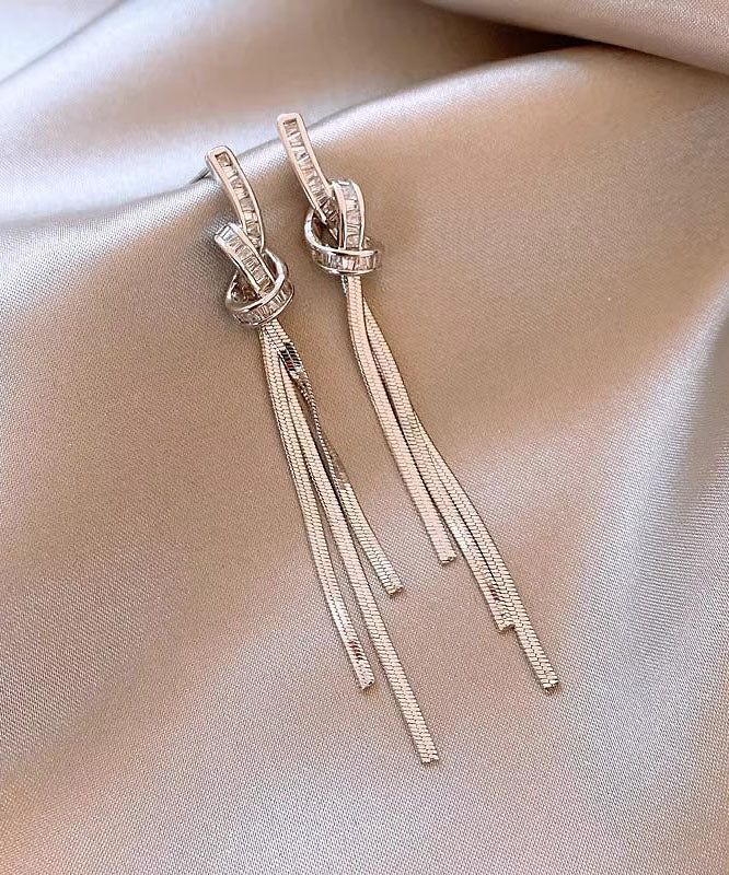 Skinny Silk Copper Alloy Tassel Drop Earrings QZ017