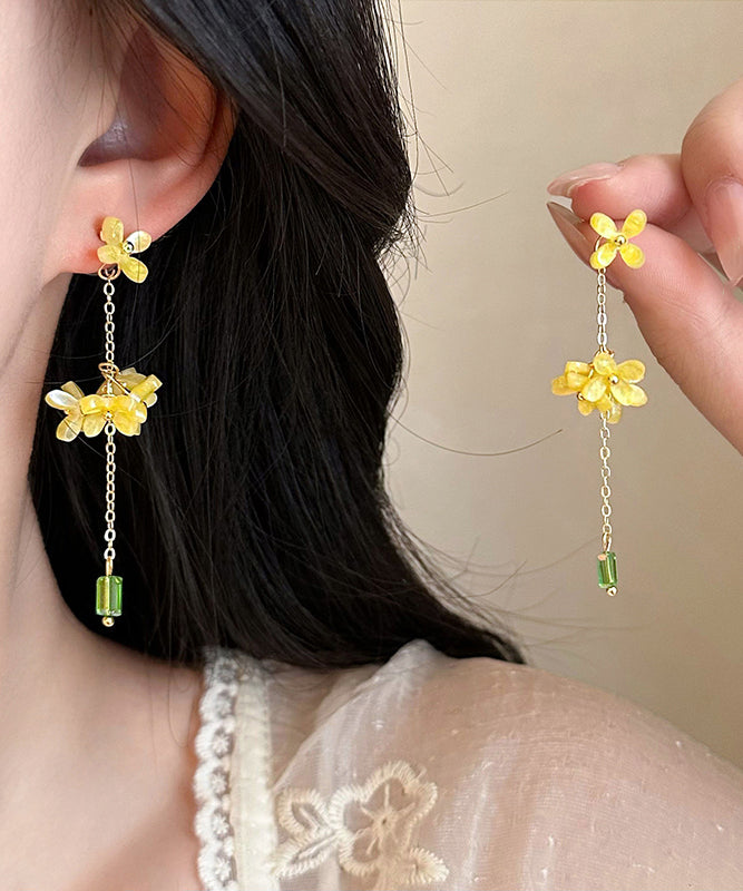 Osmanthus Earrings Drop Acrylic Flower Skinny Tassel Yellow