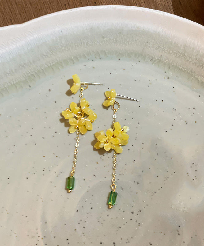 Osmanthus Earrings Drop Acrylic Flower Skinny Tassel Yellow