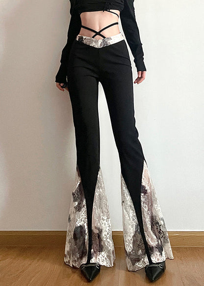 Slim Fit Black High Waist Lace Patchwork Flare Bottoms Fall PP028