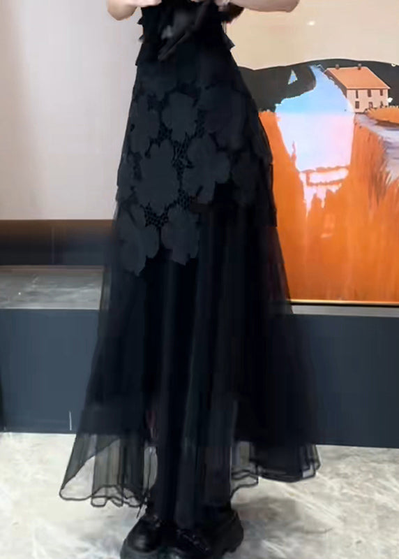 Fit Tulle Hollow Skirt Patchwork Black Summer Slim Out