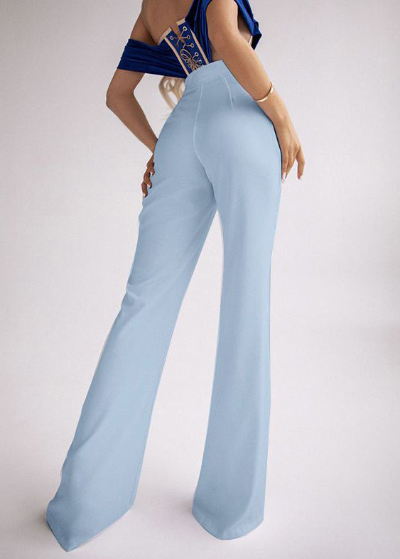 Pantalon slim bleu en élasthanne patchwork ajouré pour l'été