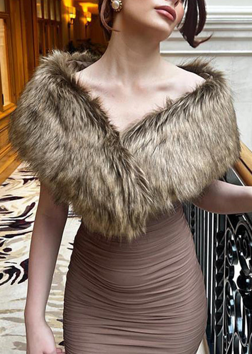 Robe longue en coton patchwork froissé, coupe ajustée, col en fourrure marron, sans manches, YT019