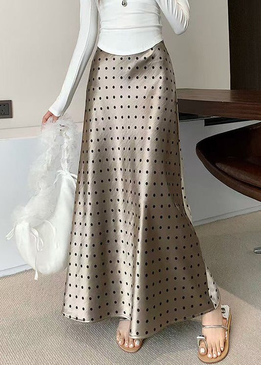 Dot Champagne Color Fall Slim Skirts Waist Fit Silk High