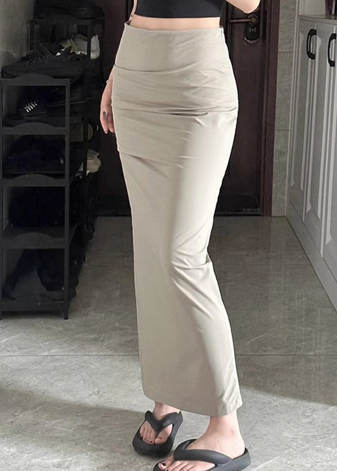 Open Side Skirts Waist Summer High Cotton Slim Khaki Fit