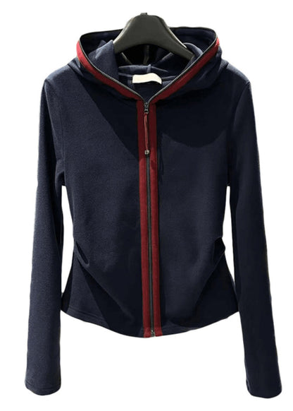 Slim Fit Navy Hooded Zip Up Cotton Coat Fall RK021