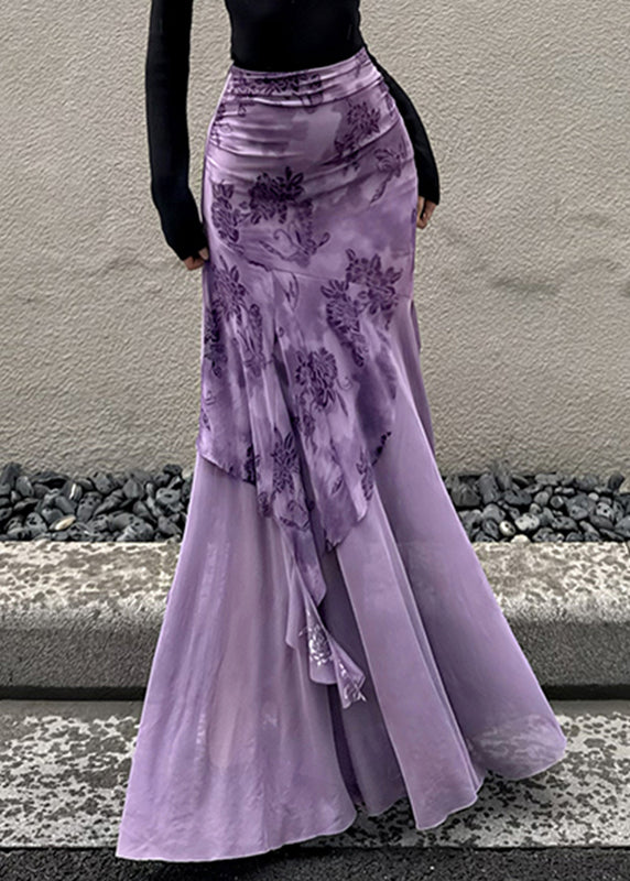 Skirt Purple Patchwork Summer Fit Asymmetrical Slim Tulle