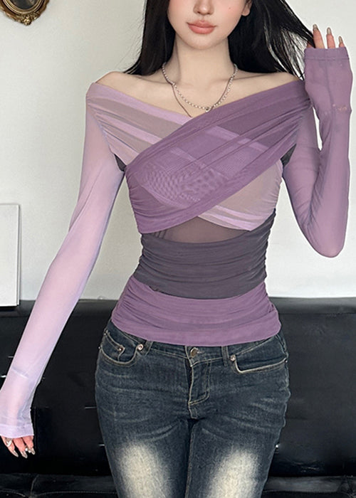 Chemises asymétriques en tulle T Patchwork Fit Slim Violet Printemps