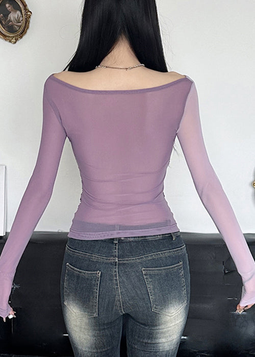 Chemises asymétriques en tulle T Patchwork Fit Slim Violet Printemps