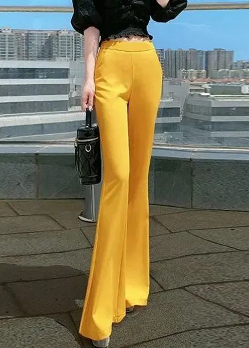 Flare Red Pockets Cotton Bottoms Fall Elastic Slim Waist Fit