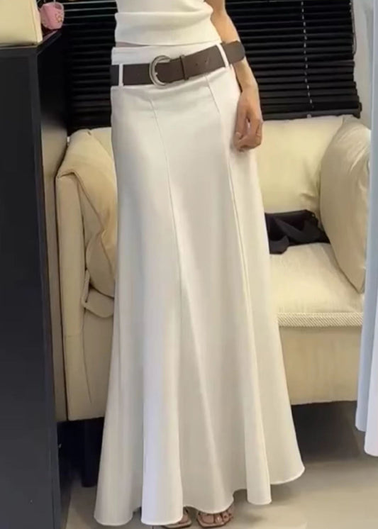 Slim Summer White High Solid Waist Fit Cotton Skirts