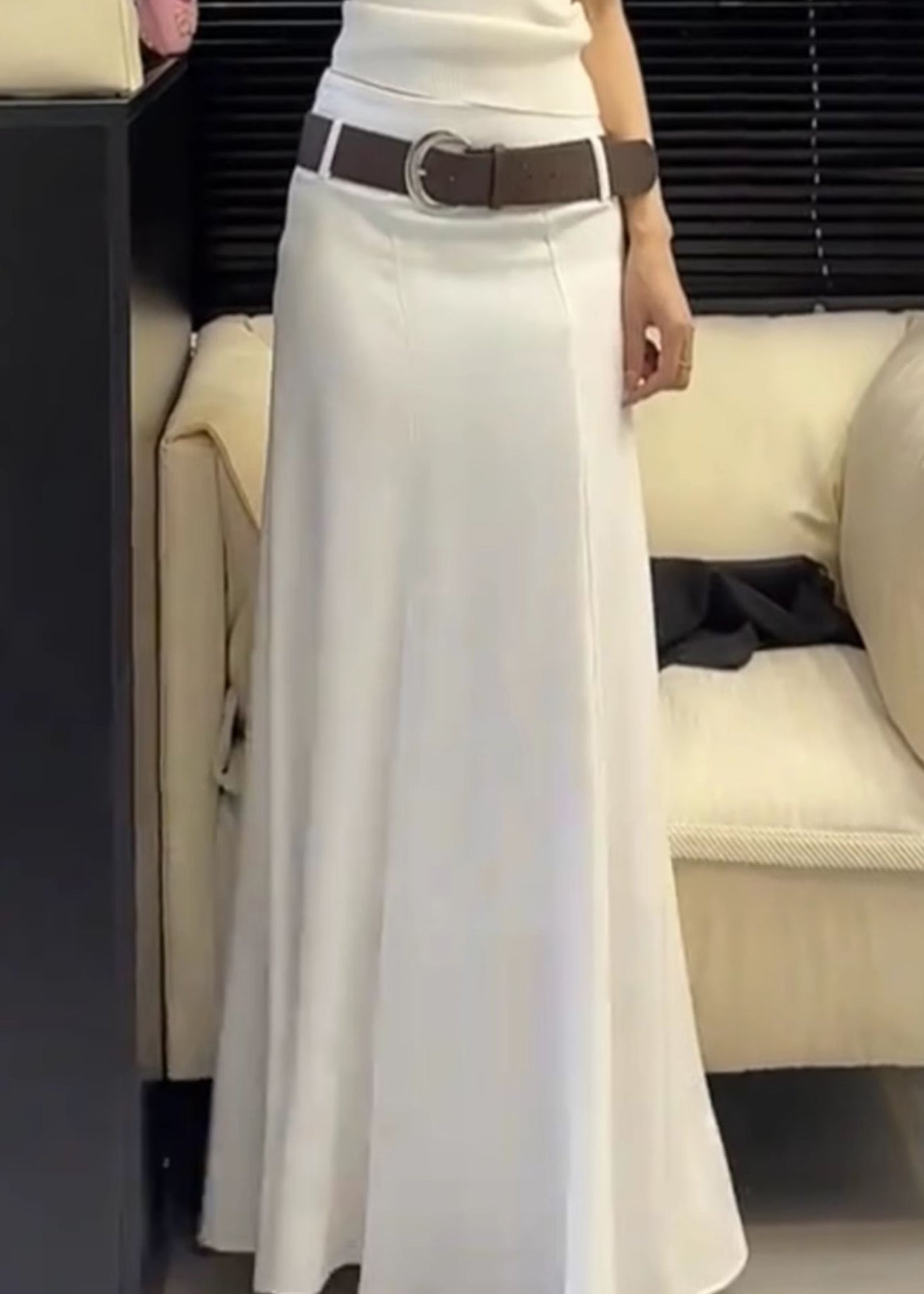 Slim Summer White High Solid Waist Fit Cotton Skirts