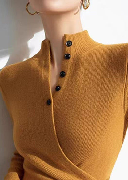 Slim Fit Yellow V Neck Wrinkled Cotton Knit Sweaters Winter WN004