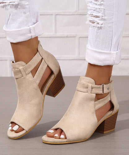 Soft Splicing Chunky Sandals Peep Toe Grey Suede AP1032