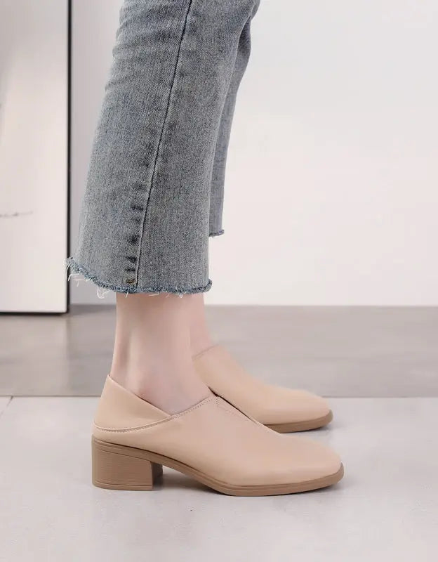 Spring Summer Casual Leather Chunky Heels Ada Fashion