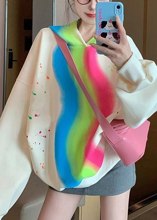 Sweat-shirt à capuche en coton tie-dye abricot style streetwear, printemps YF009