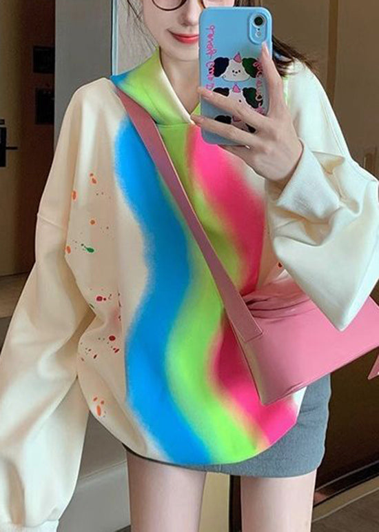 Streetwear Apricot Hooded Tie Dye Cotton Sweatshirts Spring YF009