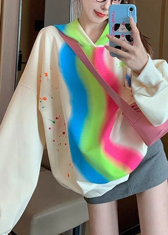 Streetwear Apricot Hooded Tie Dye Cotton Sweatshirts Spring YF009