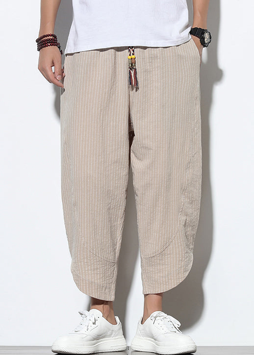 Up Khaki Pants Striped Lace Mens Cotton Crop Pockets Summer