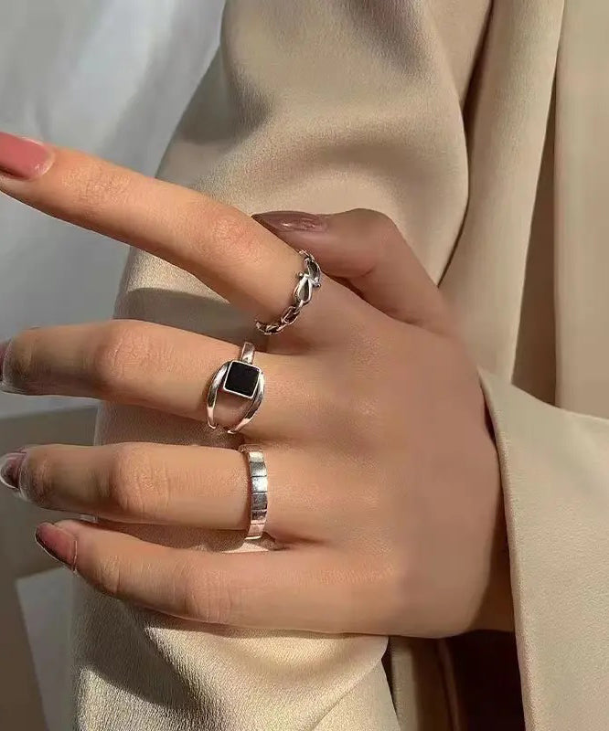 Set Style Alloy Three-Piece Rings Out Agate Hollow