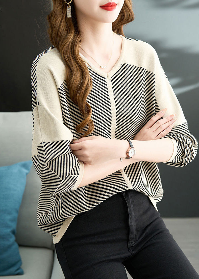 Fall Shirts Knit Oversized Striped Apricot Style