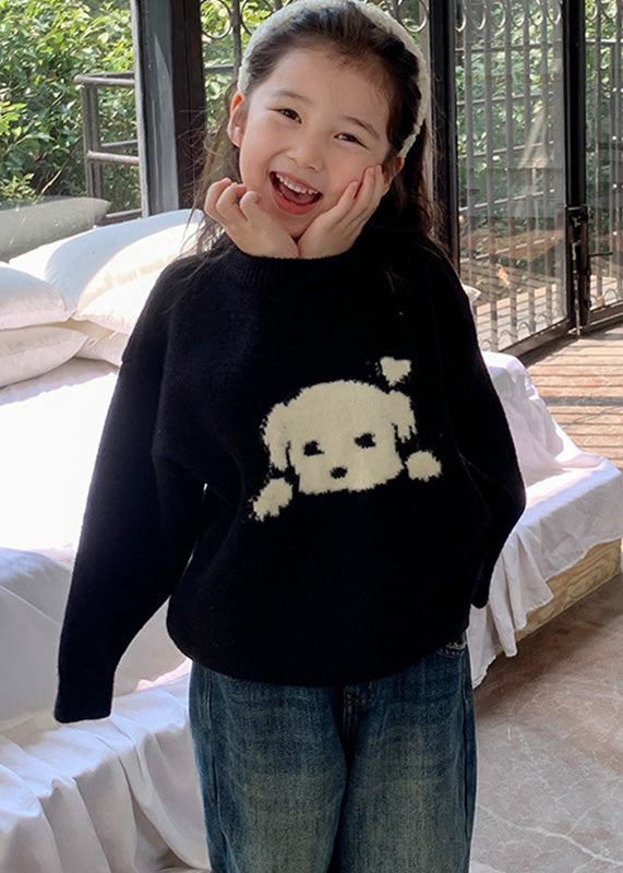 Style Black Patchwork Warm Cotton Knit Kids Sweater Tops Spring TP027