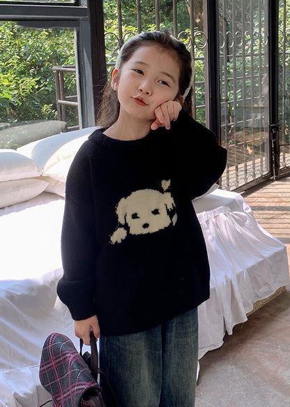 Style Black Patchwork Warm Cotton Knit Kids Sweater Tops Spring TP027