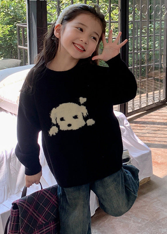 Style Black Patchwork Warm Cotton Knit Kids Sweater Tops Spring TP027