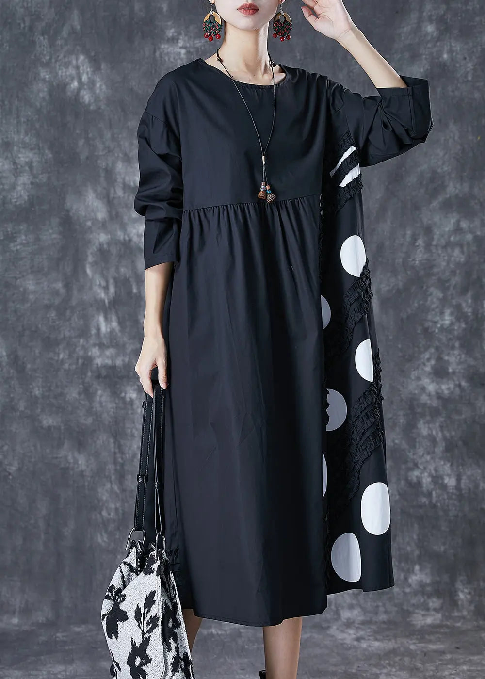 Style Black Ruffled Patchwork Cotton Dress Spring Ada Fashion